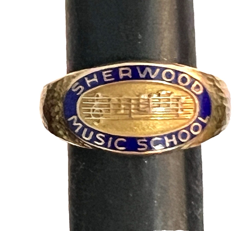 BEAUTIFUL Antique Stamped Chas Klein 10K Gold Sherwood Music School Enamel Ring